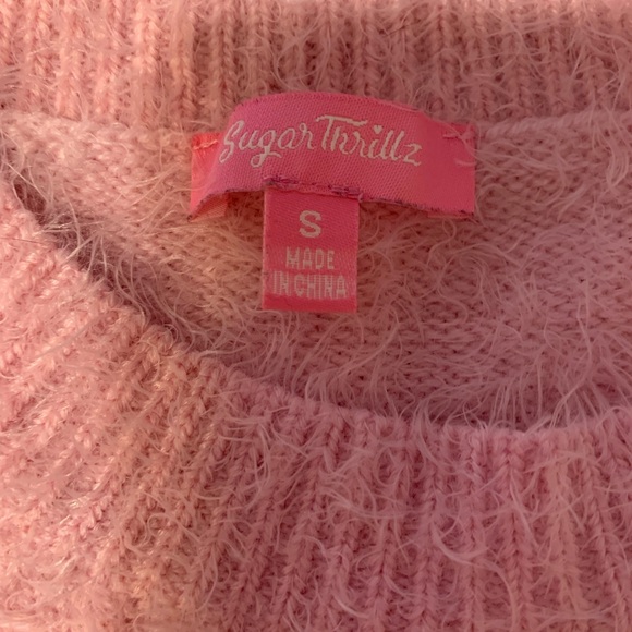 Sugar Thrillz Fuzzy Pink Sweater with Red Heart - Picture 4 of 4